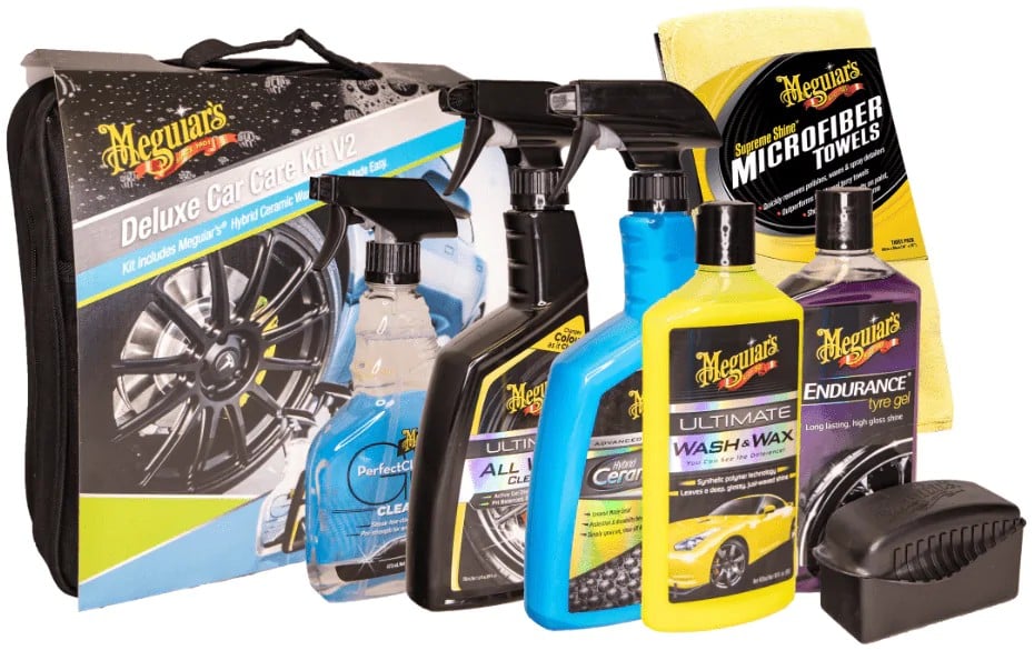 Kit lavage auto Meguiar’s Deluxe avec shampoing, cire et accessoires