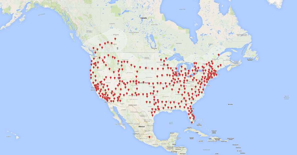 tesla-supercharger-map-na-today Amérique du Nord : Situation réelle à fin 2016