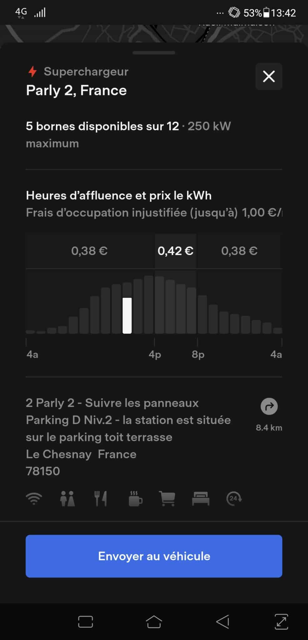 Prix du kWh au Superchargeur de Parly 2