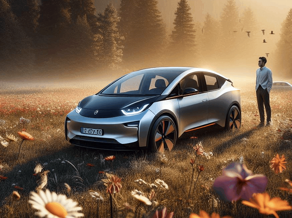 Voiture électrique dans la nature