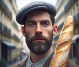 Un français typique avec sa baguette de pain