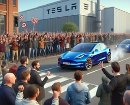 Une foule de manifestants hostiles devant une usine Tesla