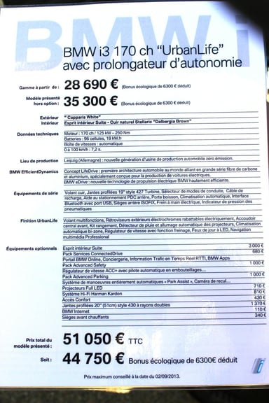 La fiche technique de la BMW i3 que nous avons essayé