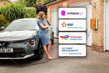 Recharge d'une voiture électrique à domicile et offres d'électricité Octopus, EDF, TotalEnergies