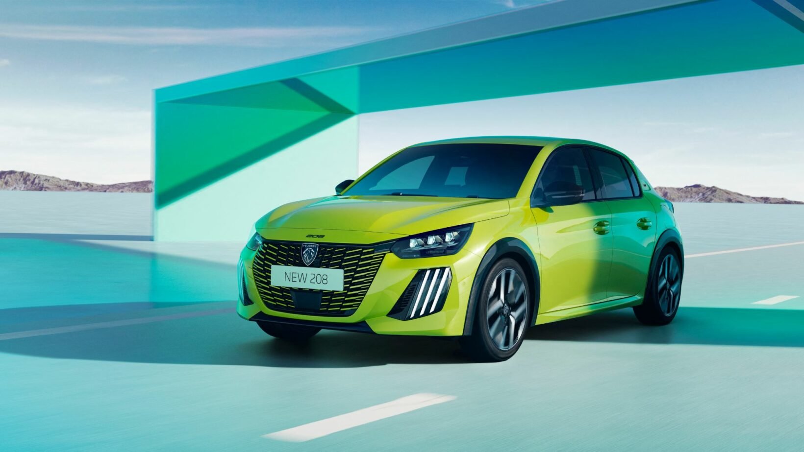 Peugeot 208 électrique vue trois quarts avant de la citadine électrique e-208