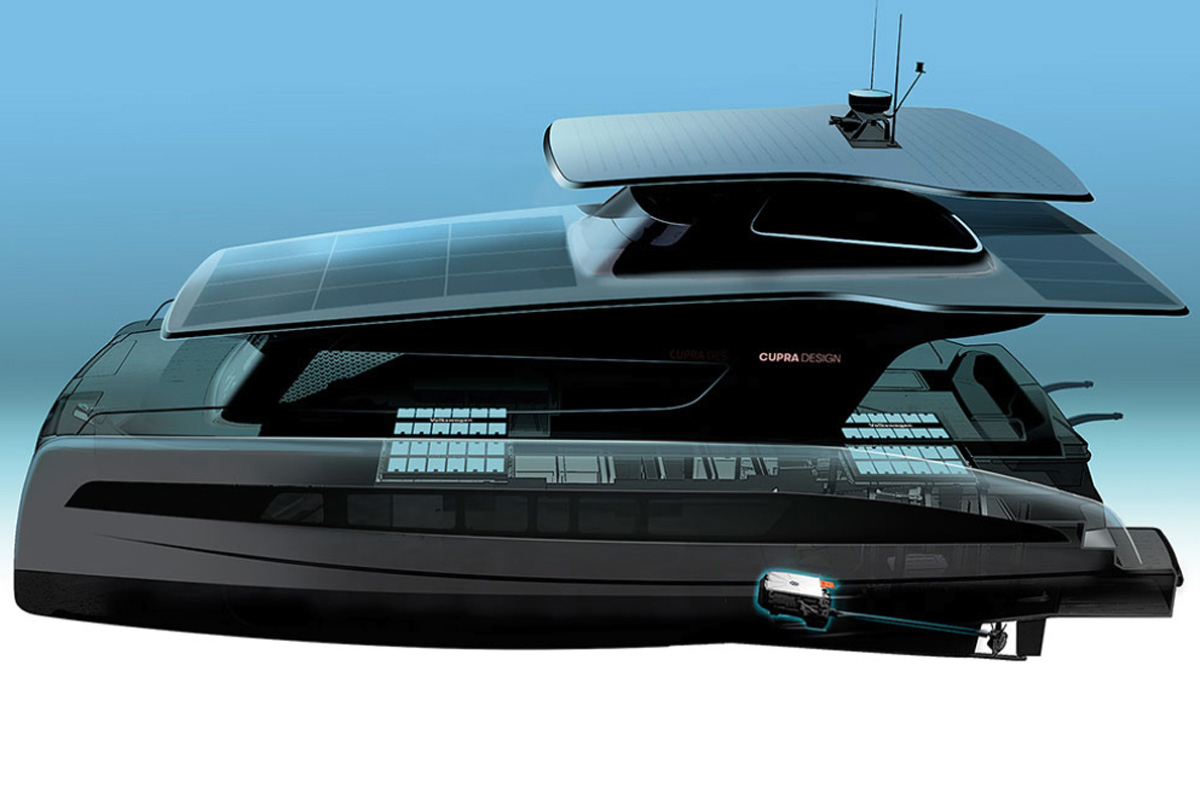 Bateau électrique solaire Silent-Yachts sur base MEB et dessiné par Cupra