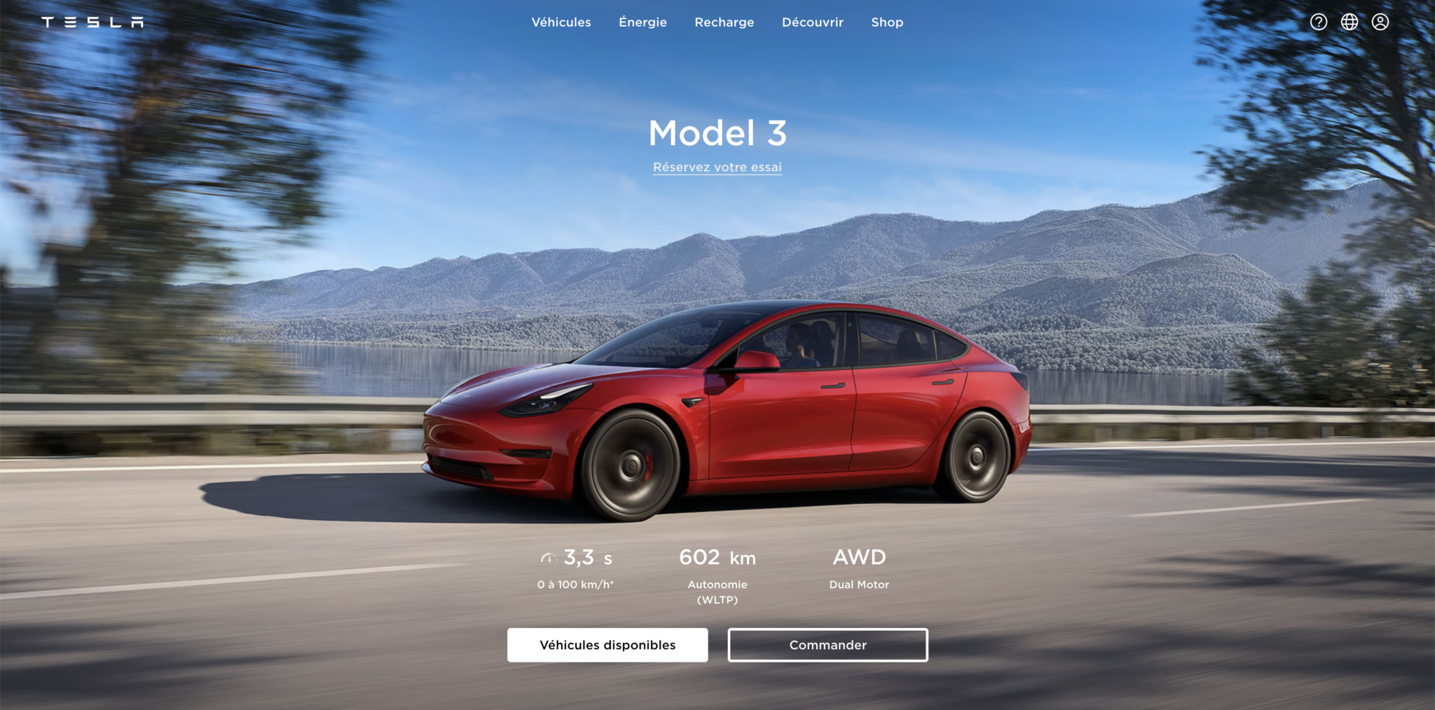 La page d'accueil de la Model 3 sur le site de Tesla incite à parcourir les véhicules disponibles...