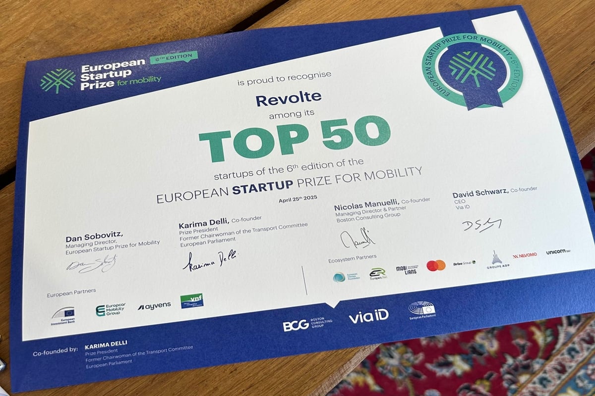 Revolte dans le Top 50 du Prix des startups européennes pour la mobilité