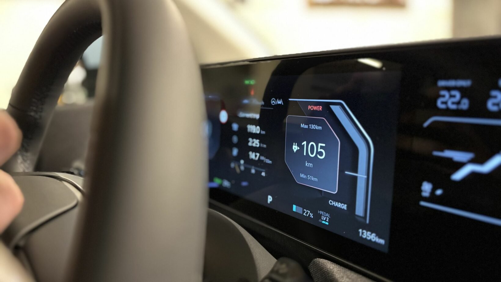 Combiné d’instrumentation du Kia EV2 avec consommation moyenne
