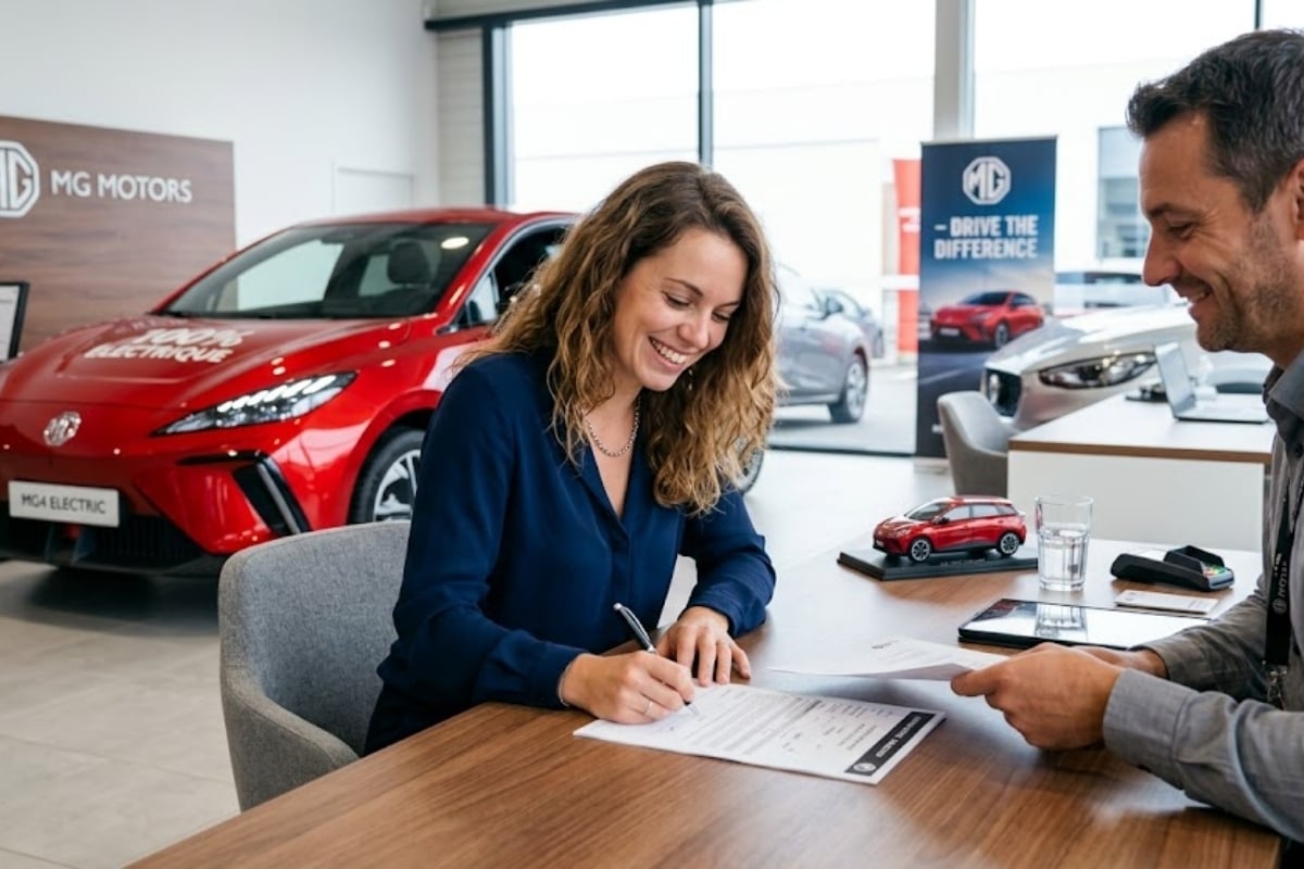 signature crédit voiture électrique en concession avec conseiller