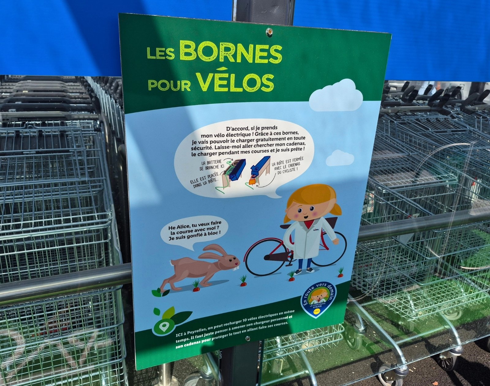 lidl recharge gratuite zoe automobile propre 5 La signalétique de l'abri à vélos Lidl / Image : AP.