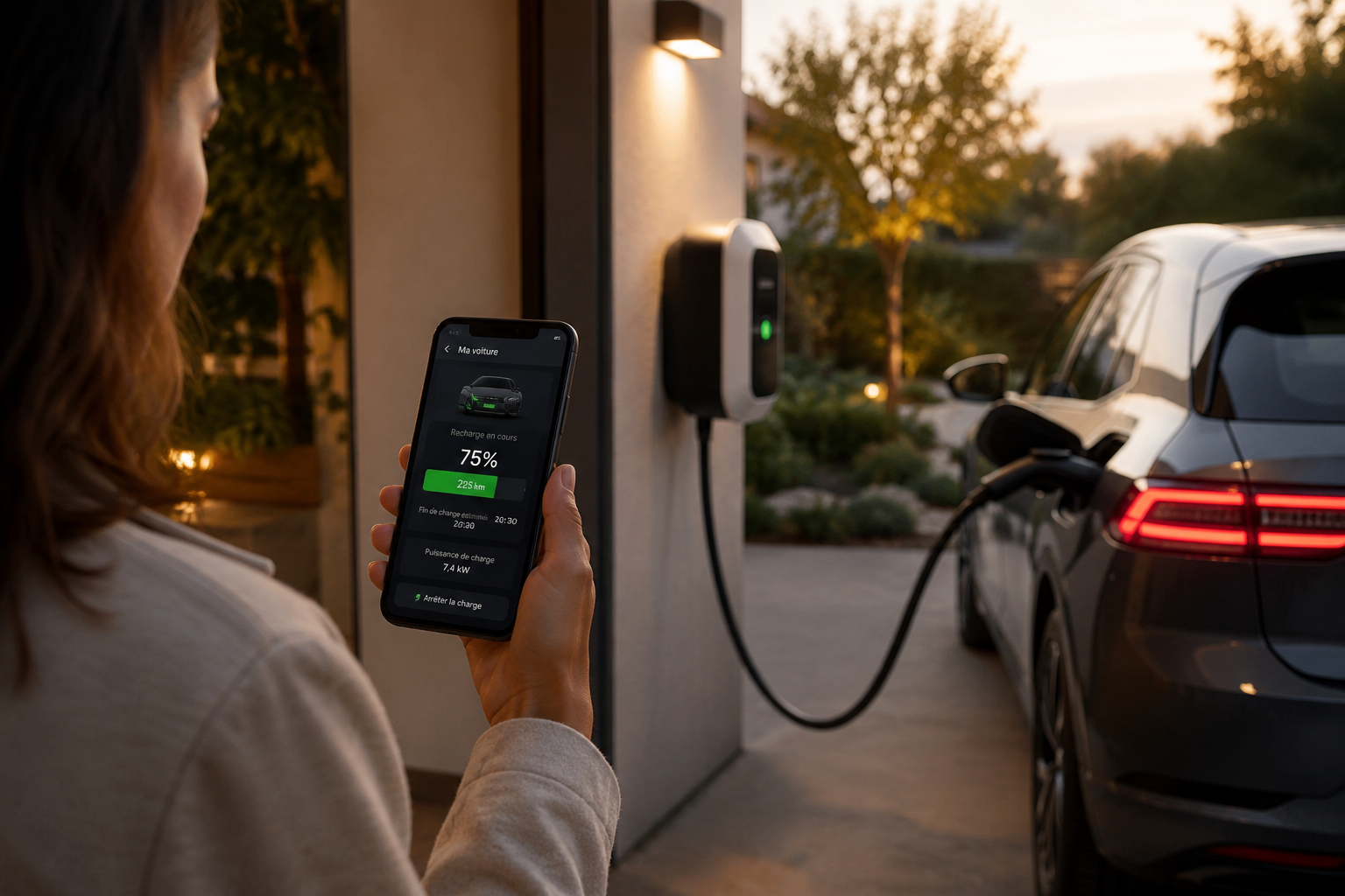 Application de pilotage de recharge affichant l'état de charge d'une voiture électrique