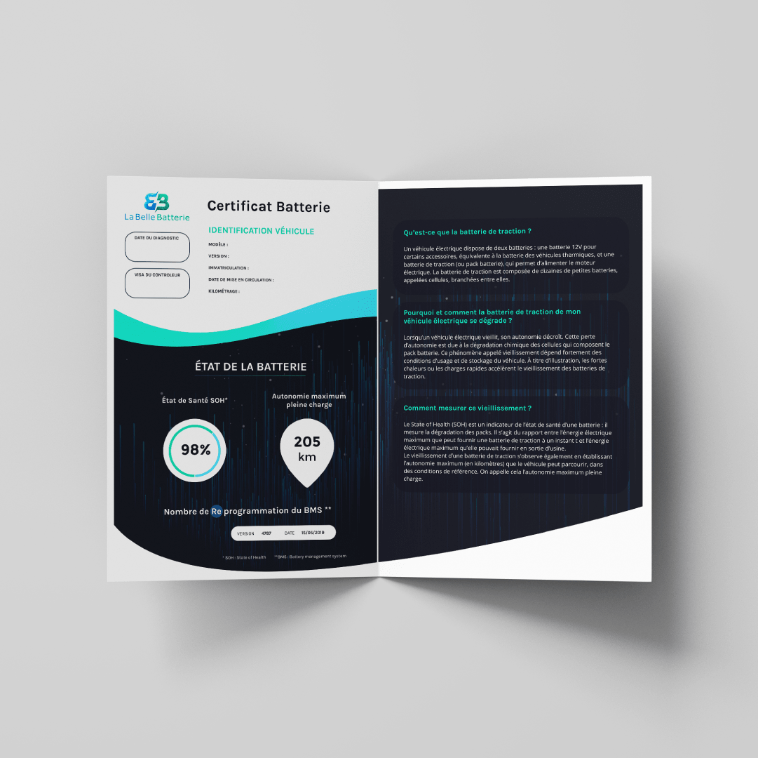 Le certificat de santé de batterie remis par La Belle Batterie.
