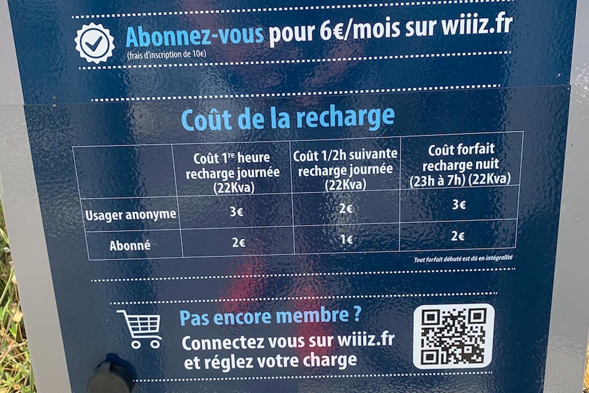 Tarif du réseau de recharge Wiiiz