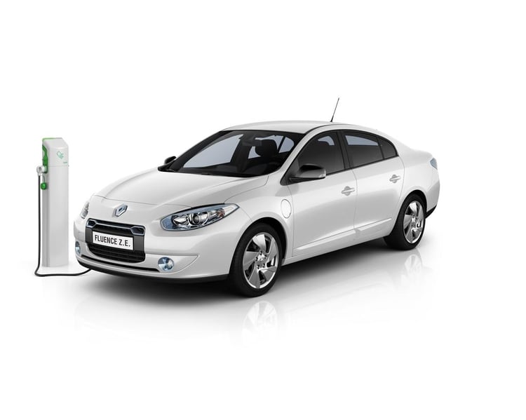 La Renault Fluence ZE branchée sur une borne de recharge