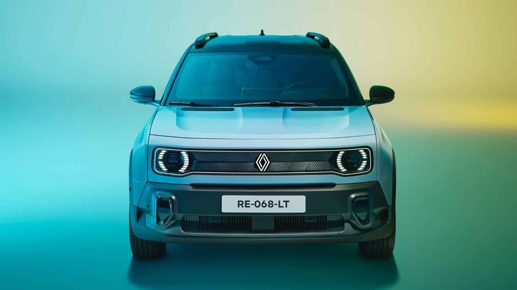 Face avant Renault 4 E-Tech électrique avec signature