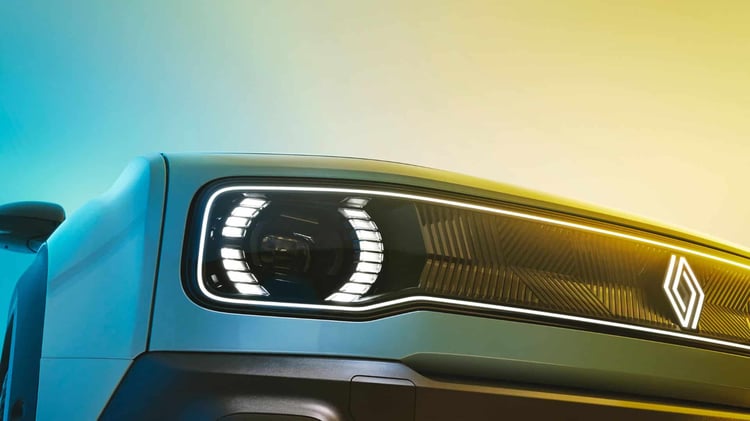 Signature lumineuse avant de la Renault 4 E-Tech électrique en gros plan