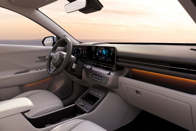 A bord du nouveau Kona : un double écran, deux fois 12,3 pouces qui forment un bloc continu