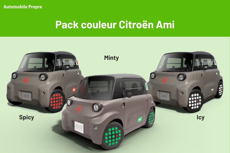 Citroën Ami avec packs couleur Spicy Minty et Icy comparaison