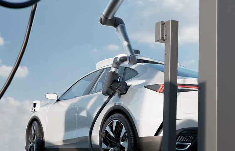 Le robot de recharge Rocsys M1 branche automatiquement un robotaxi sans intervention humaine