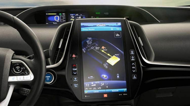 A l'instar de la Tesla Model S, la Toyota Prius Prime arbore un large écran tactile en position verticale