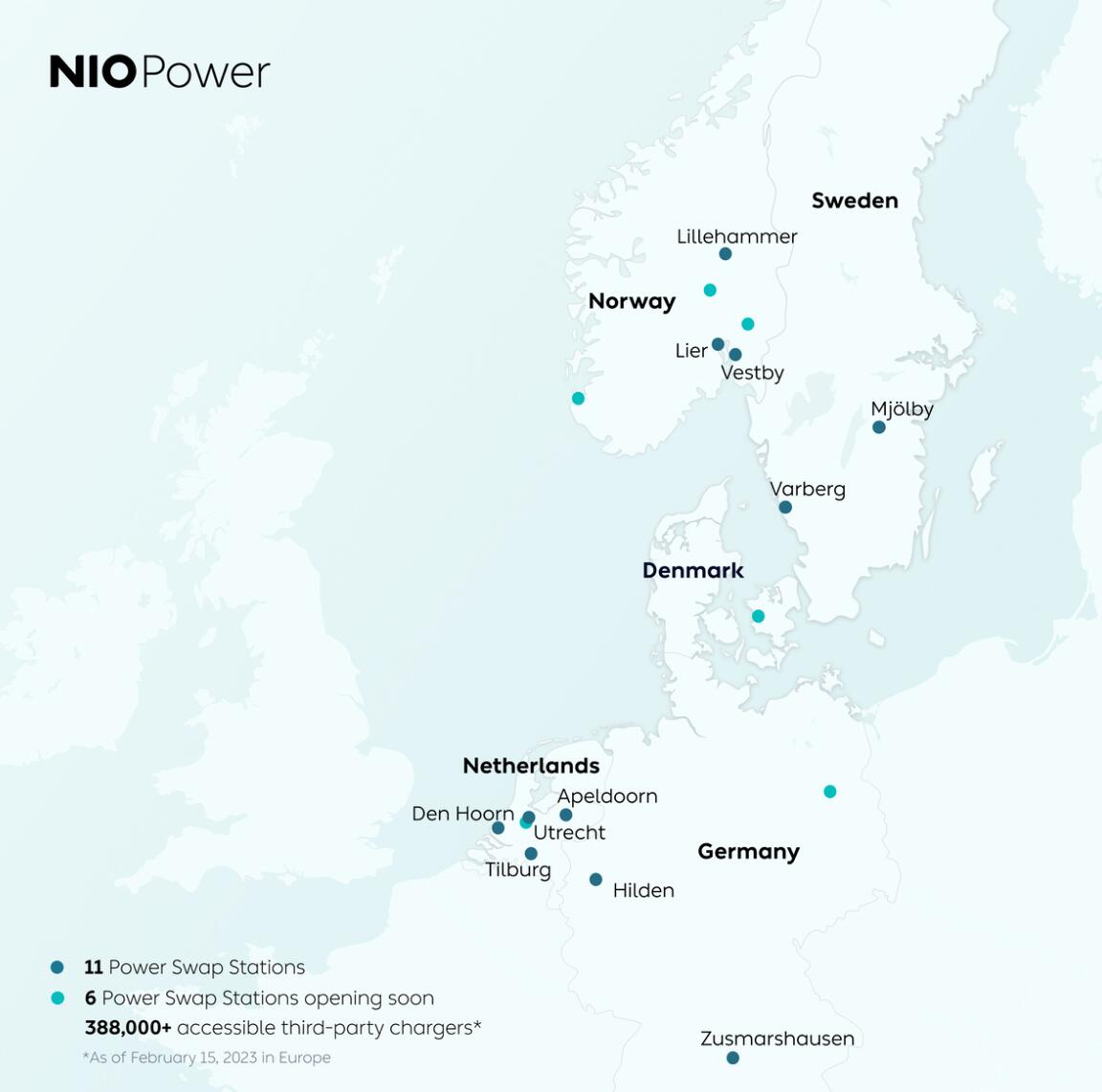 Cartes des stations Nio en Europe (02/2023)
