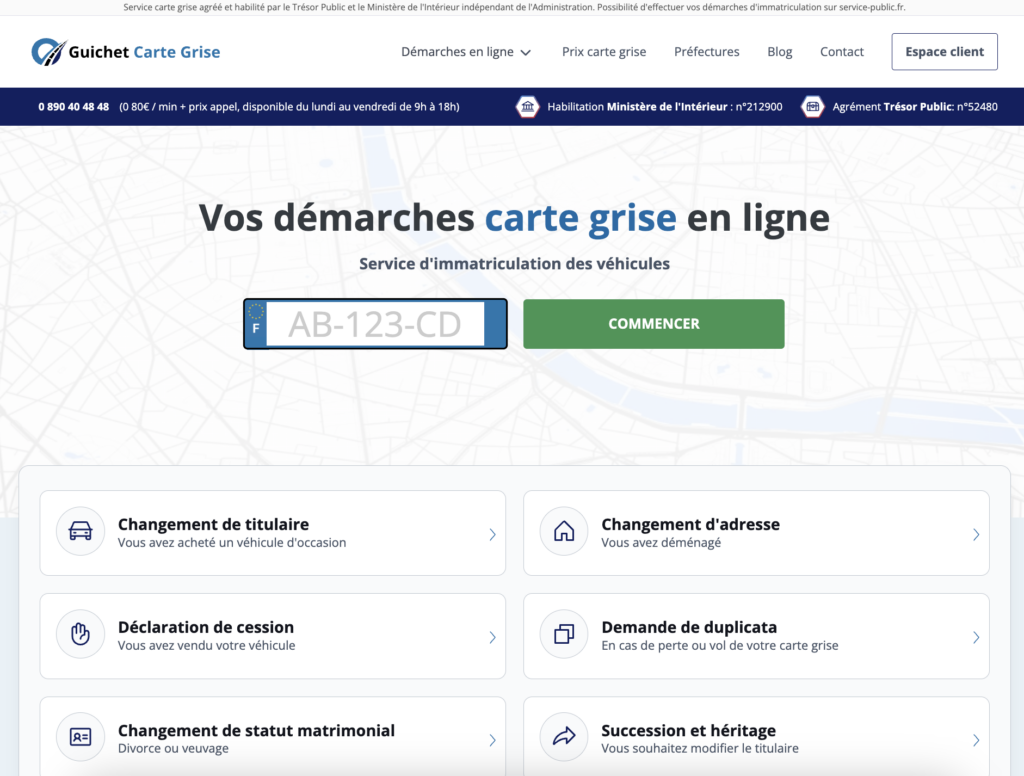 Guichet Carte Grise homepage
