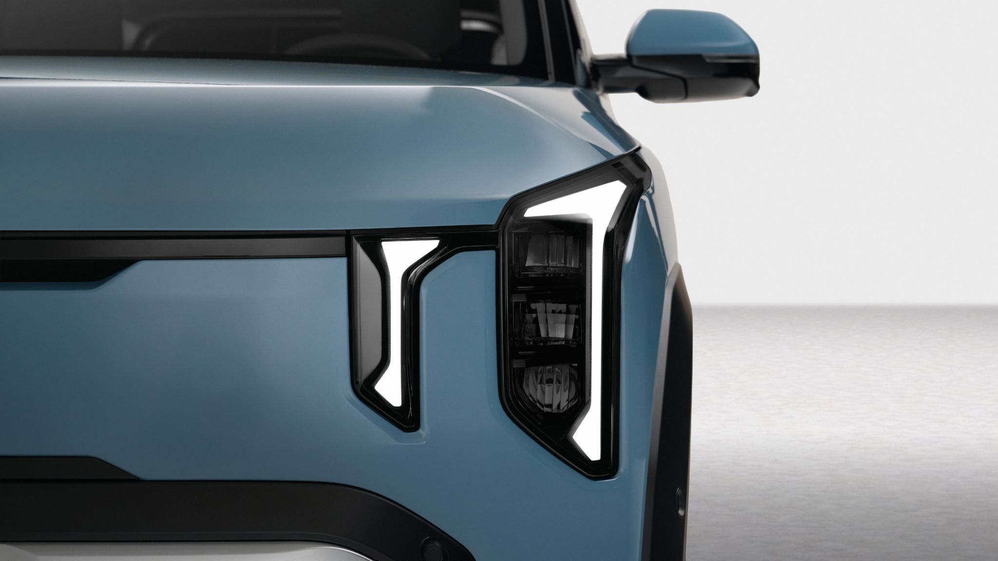 Projecteur avant de la Kia EV2, éclairage LED vertical.